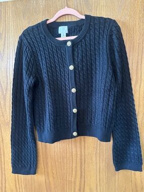 H&M Black Cable-Knit Cardigan with Gold Buttons